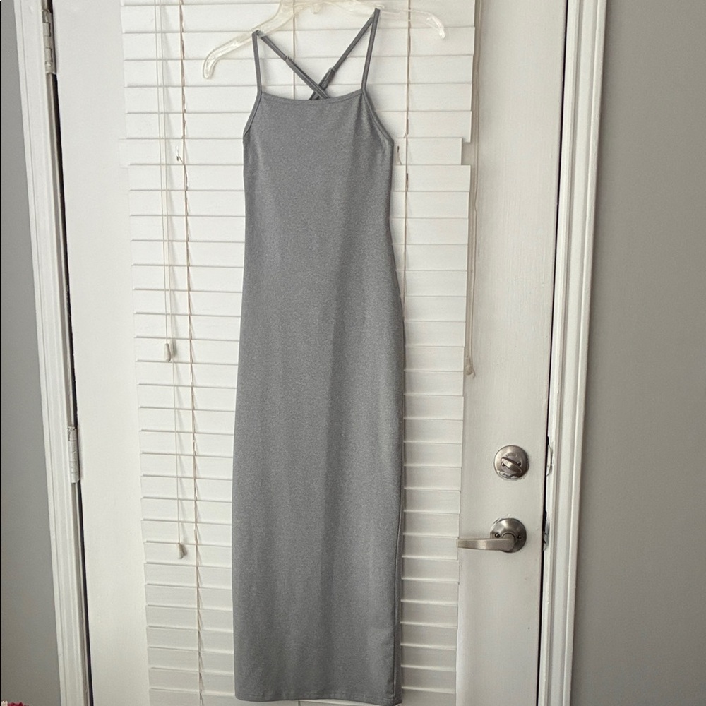 SHEIN Dress Bodycon Gray Midi SZ XXS Petite Criss Cross Back